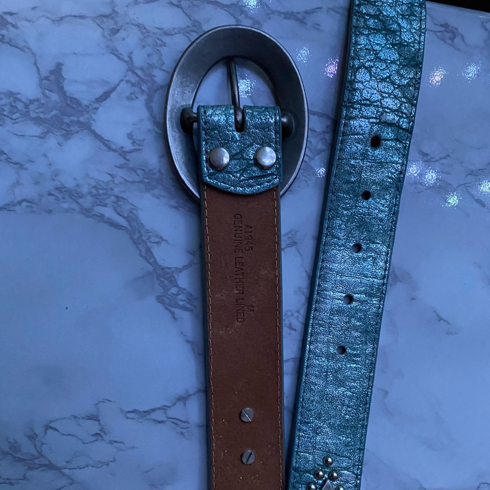 Teal genuine leather lined belt